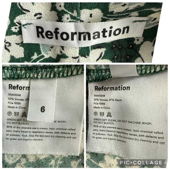 Reformation Crimini Dress Green Floral Side Slit Midi Slip Dress Women’s Size 6 - Picture 11 of 12